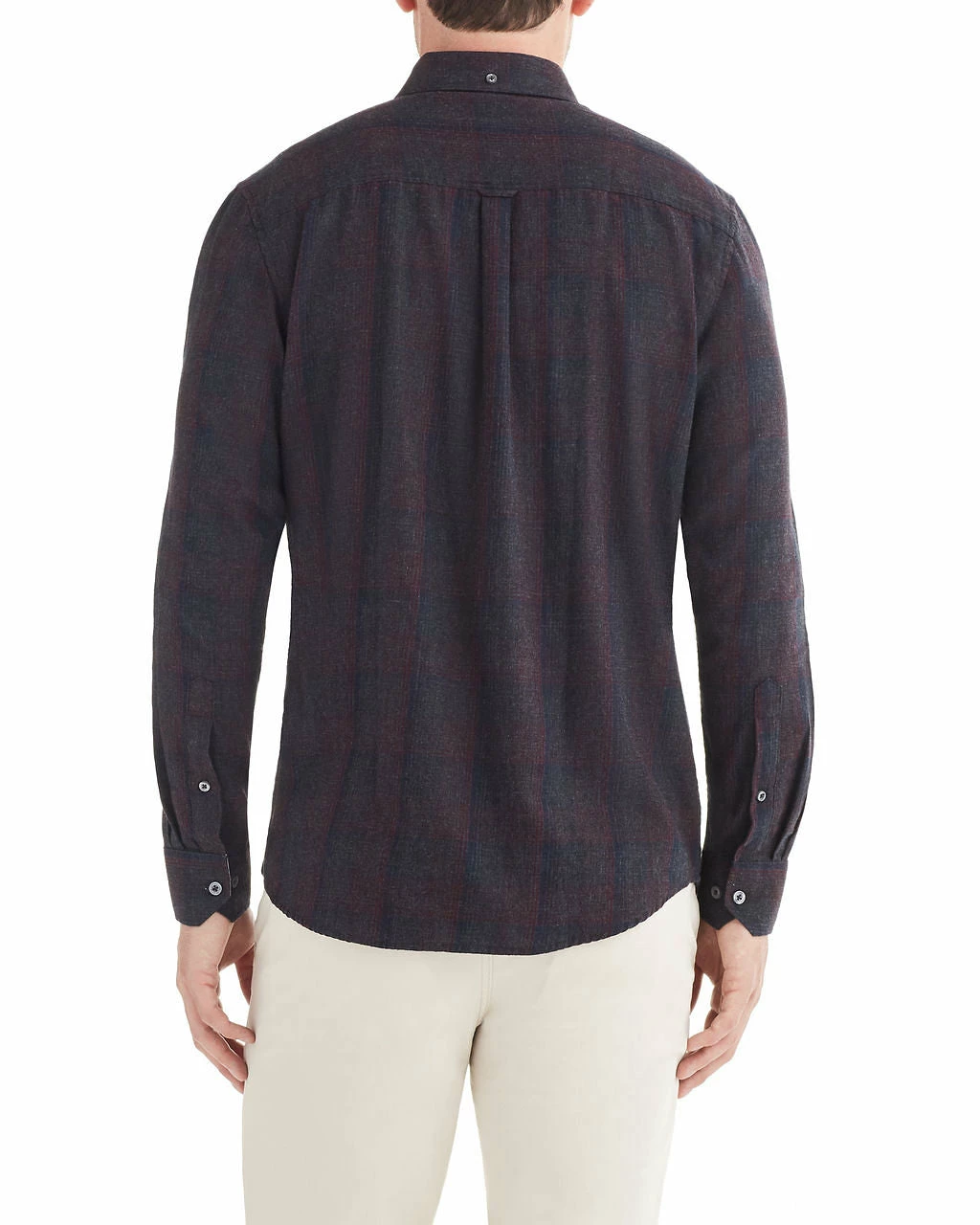 Long-Sleeve Brushed Tonal Plaid Shirt - Wine 2 Long-Sleeve Brushed Tonal Plaid Shirt - Wine - Image 2
