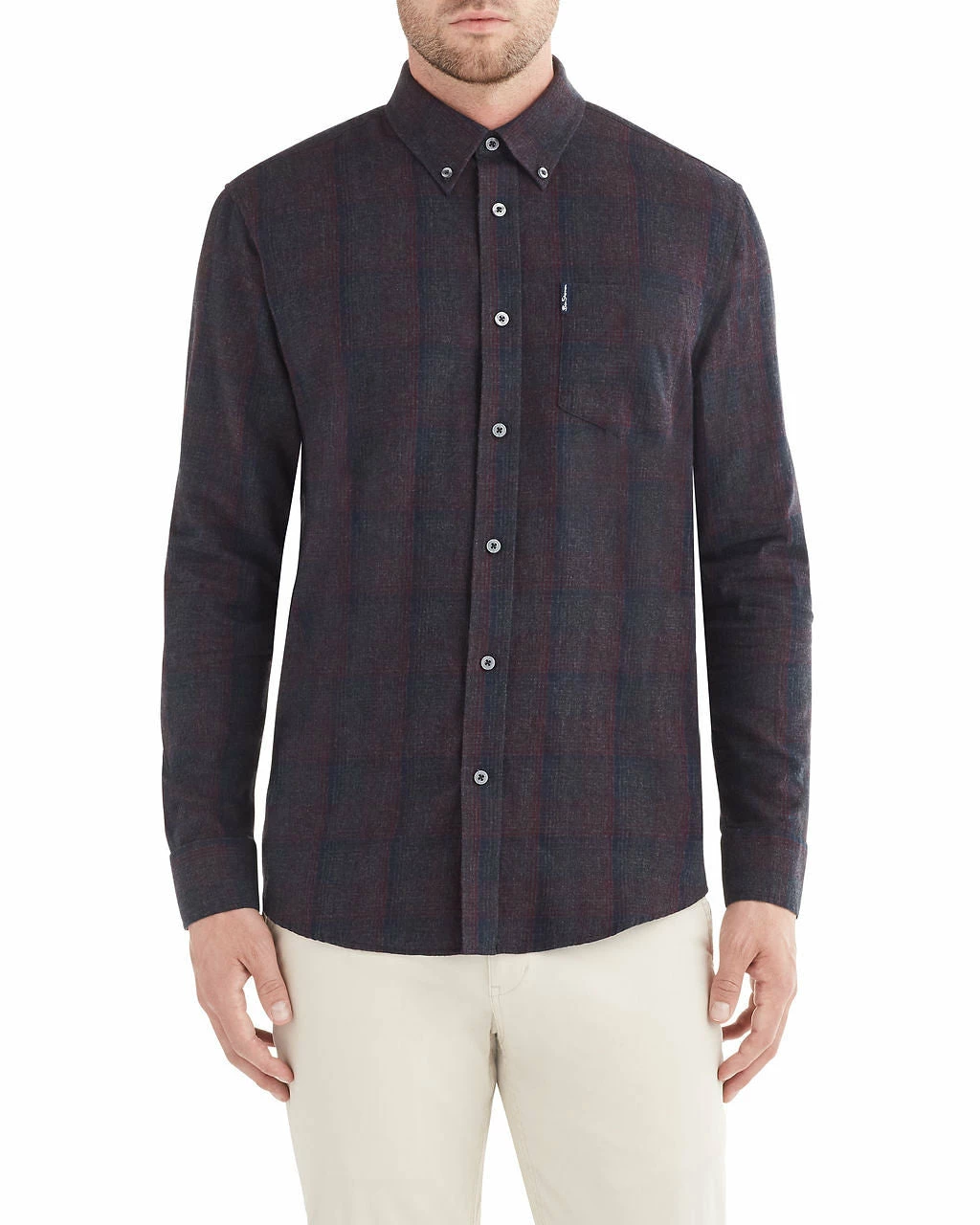 Long-Sleeve Brushed Tonal Plaid Shirt - Wine 1 Long-Sleeve Brushed Tonal Plaid Shirt - Wine