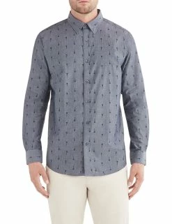 Long-Sleeve Guitar Print Shirt - Grey