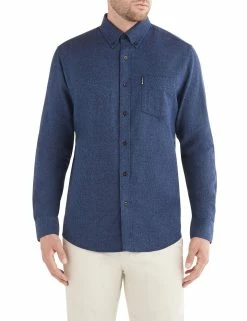 Long-Sleeve Twisted Brushed Shirt - Navy