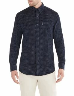 Long-Sleeve Geo Print Cord Shirt - Ink
