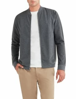 Herringbone Jaq Knit Bomber Jacket - Grey