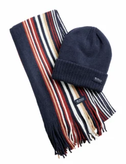 Men's Rochelle Knit Scarf & Hat Set - Navy Blazer/Cornstalk/Sun-Dried Tomato