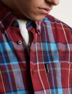 Madras Check Linen Blend Long-Sleeve Shirt -clothing Shop burgundy 600 mtfxb9 scaled