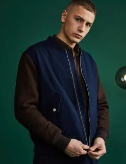 Colorblock Wool Blend Bomber Jacket