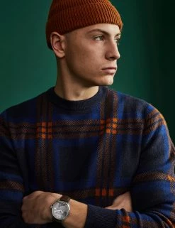 Jacquard Check Crewneck Sweater - Navy