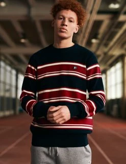 B By Ben Sherman Striped Chunky Knit Sweater - Navy