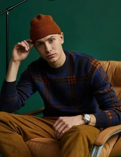 Jacquard Check Crewneck Sweater - Navy -clothing Shop custom resized edffeab7 81a8 457d 888a ef75b8b9eb7e