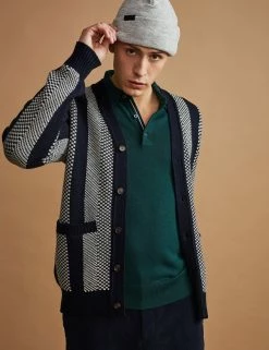 Chunky Knit Jacquard Stripe Cardigan