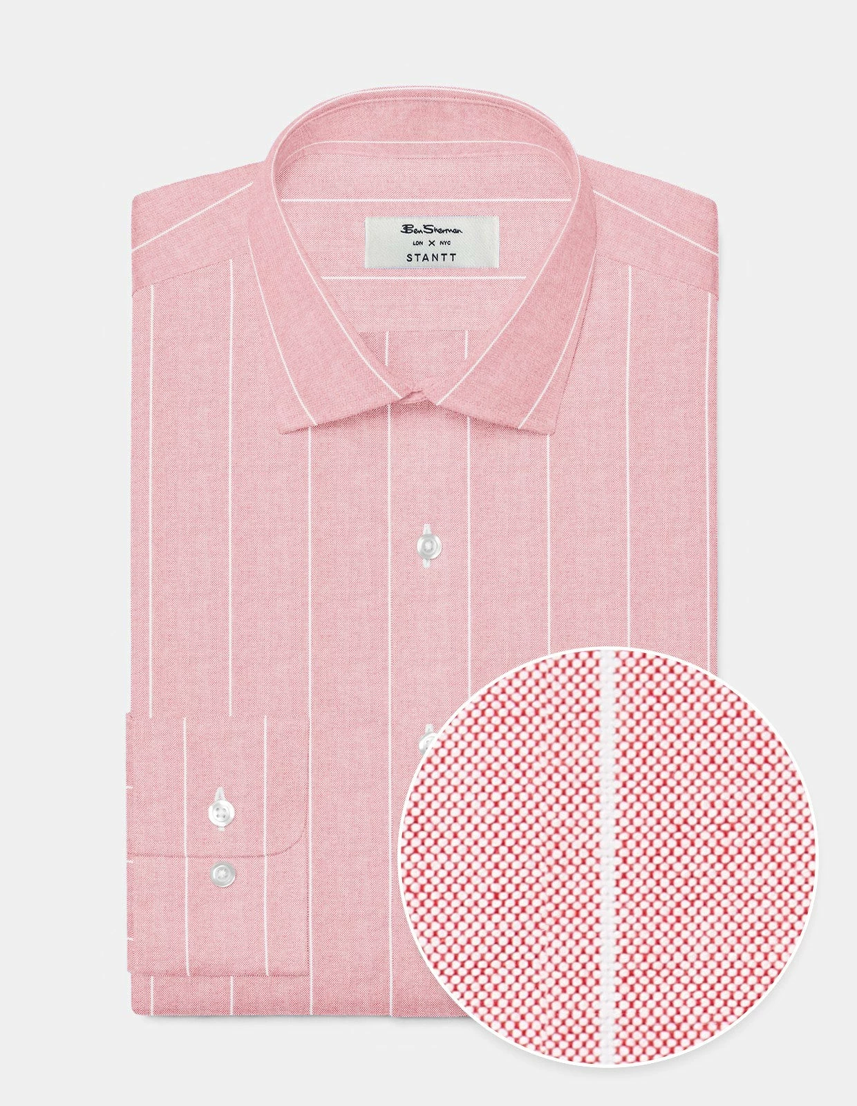 Custom Brighton Oxford Organic Shirt - Light Red Chalk Stripe 1 Custom Brighton Oxford Organic Shirt - Light Red Chalk Stripe