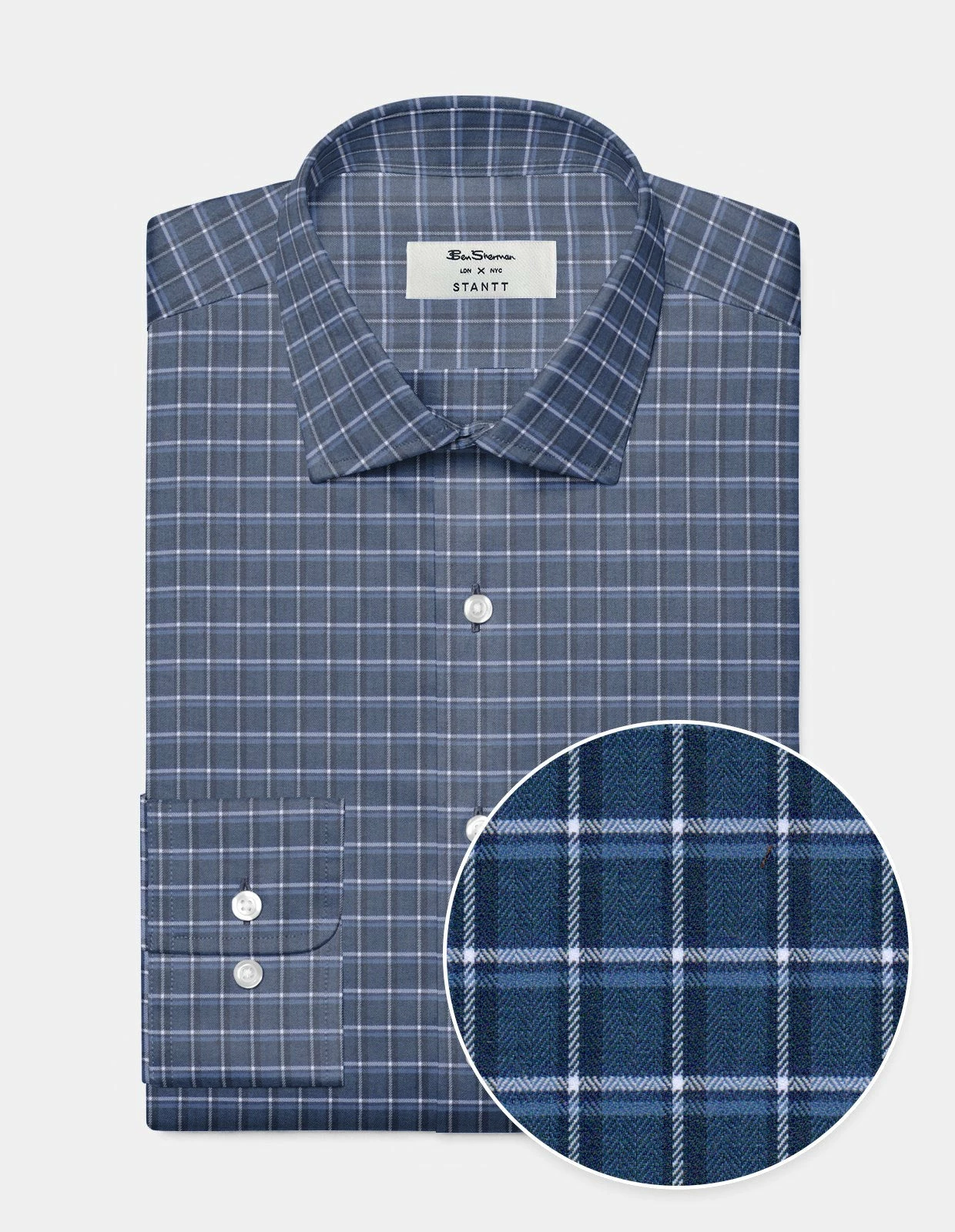 Custom Performance Shadow Plaid Herringbone Shirt - Navy 1 Custom Performance Shadow Plaid Herringbone Shirt - Navy