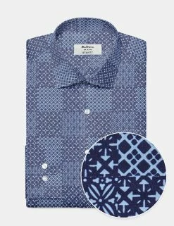 Custom Chambray Shirt - Patchwork Geo Print