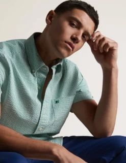 Seersucker Short Sleeve Bengal Stripe Shirt - Green/Ecru 9 Seersucker Short Sleeve Bengal Stripe Shirt - Green/Ecru -clothing Shop greenstrp 373 mgzk4j scaled