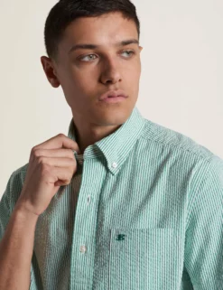 Seersucker Short Sleeve Bengal Stripe Shirt - Green/Ecru