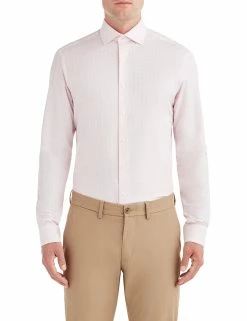 Pink Dobby Gingham Slim Fit Dress Shirt