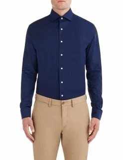 Navy Mini Argyle Dobby Slim Fit Dress Shirt