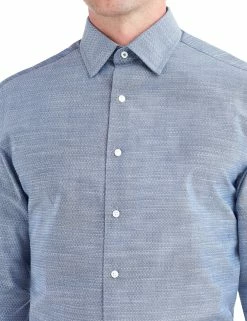 Navy Slub Argyle Dobby Slim Fit Dress Shirt -clothing Shop hbs2658 410 navy slub argyle dobby dress shirt navy closeup