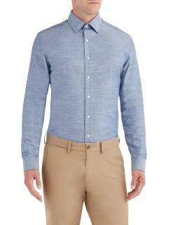 Navy Slub Argyle Dobby Slim Fit Dress Shirt