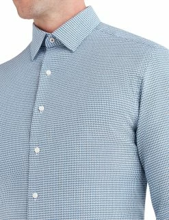 Blue EOE Dobby Houndstooth Slim Fit Dress Shirt 5 Blue EOE Dobby Houndstooth Slim Fit Dress Shirt -clothing Shop hbs2663 400 blue eoe dobby houndstooth dress shirt blue closeup