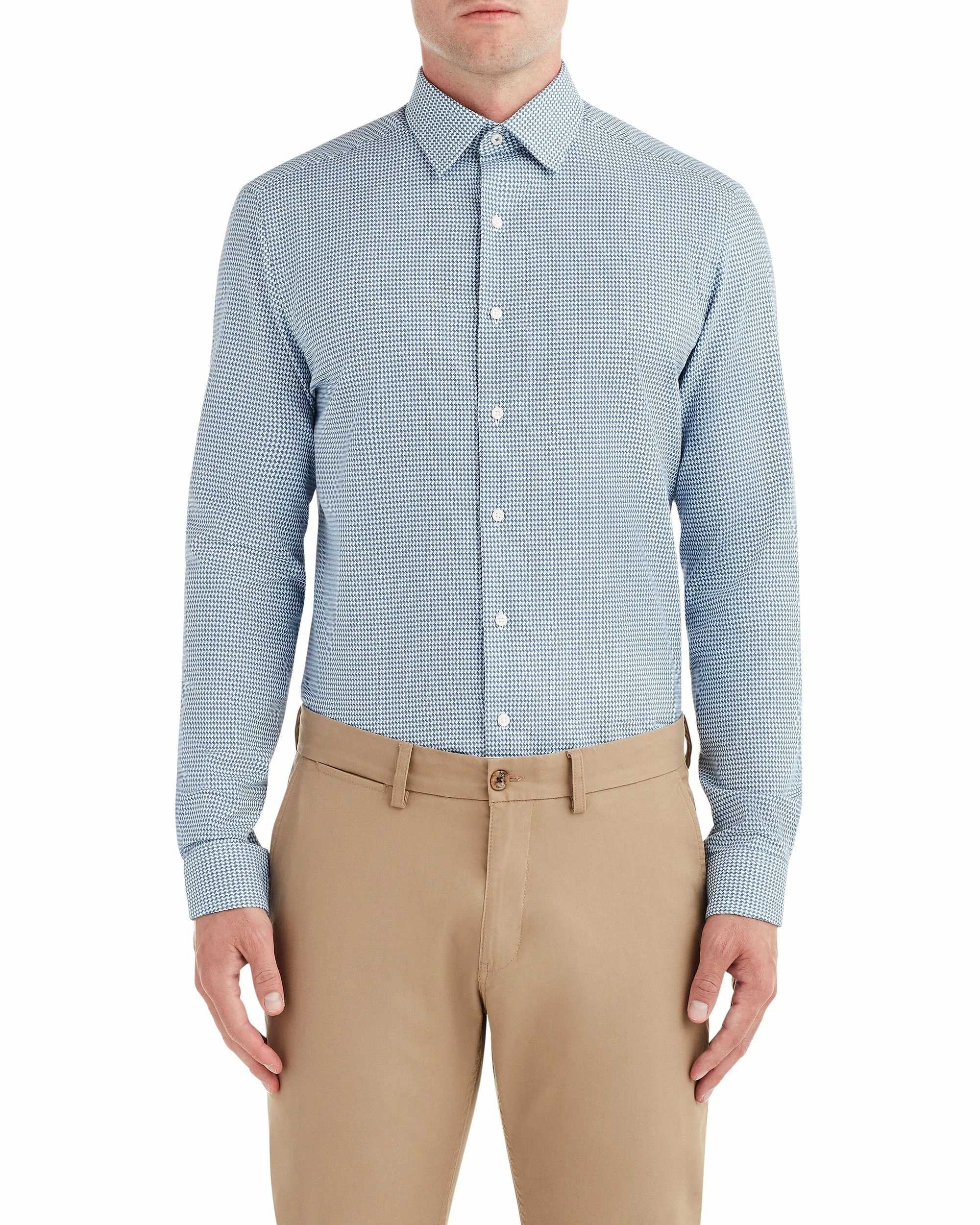 Blue EOE Dobby Houndstooth Slim Fit Dress Shirt 1 Blue EOE Dobby Houndstooth Slim Fit Dress Shirt