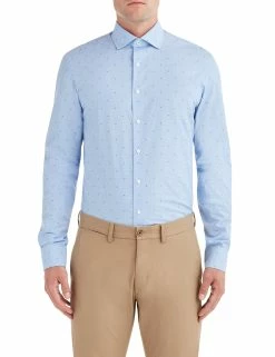 Yellow Clip Spot On Blue Mini Tooth Slim Fit Dress Shirt