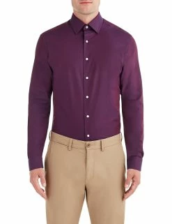 Wine Irridescent Diamond Dobby Slim Fit Dress Shirt