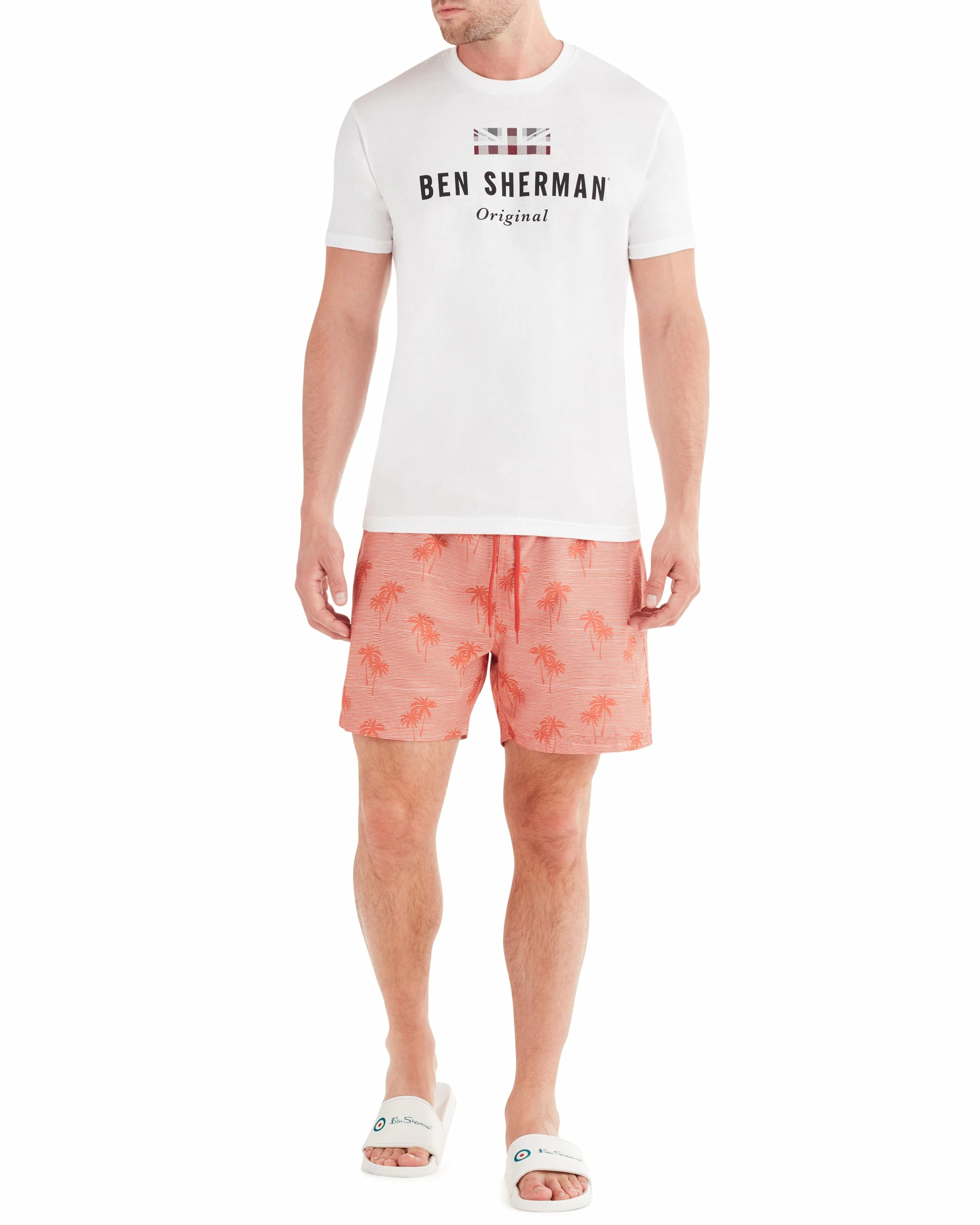 Men's Unawatuna Tropical Print Swim Short - Coral 1 Men's Unawatuna Tropical Print Swim Short - Coral