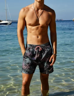 Men's La Concha Paisley Print Swim Short - Black/Blue/Soft Coral -clothing Shop l5 3526 bs bk mens la concha paisley print swim short black blue soft coral modelfull