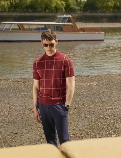 B By Ben Sherman Jacquard Check Knit Polo - Claret -clothing Shop look3 223 scaled