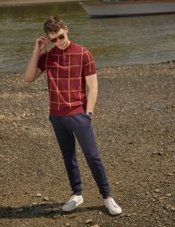 B By Ben Sherman Jacquard Check Knit Polo - Claret -clothing Shop look3 267 scaled