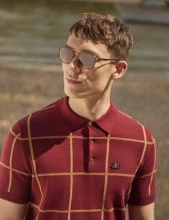 B By Ben Sherman Jacquard Check Knit Polo - Claret