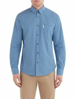 Long-Sleeve Gingham Shirt - Cobalt