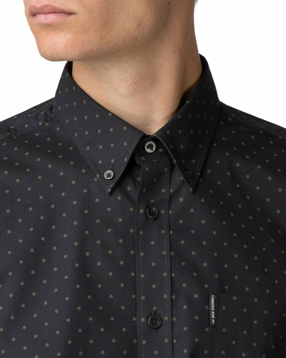 Long-Sleeve Polka Dot Print Shirt - True Black 3 Long-Sleeve Polka Dot Print Shirt - True Black - Image 3