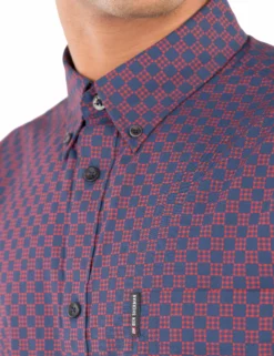 Long-Sleeve Printed Checkerboard Shirt - Burnt Orange -clothing Shop ma18f50800 481.collar detail
