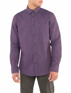 Long-Sleeve Printed Checkerboard Shirt - Burnt Orange