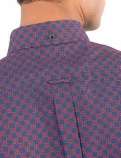 Long-Sleeve Printed Checkerboard Shirt - Burnt Orange -clothing Shop ma18f50800 481.neck detail