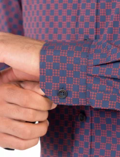 Long-Sleeve Printed Checkerboard Shirt - Burnt Orange -clothing Shop ma18f50800 481.sleeve detail