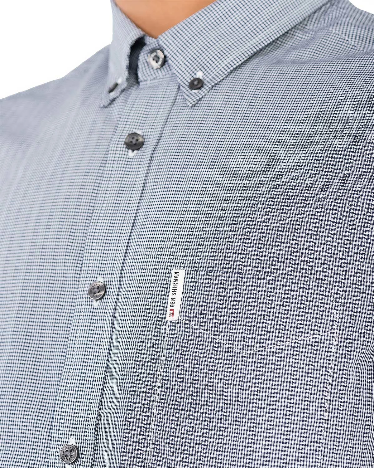 Long-Sleeve Stripe Gingham Shirt - Dark Navy 5 Long-Sleeve Stripe Gingham Shirt - Dark Navy - Image 5