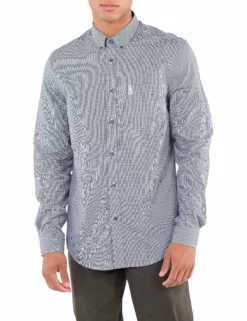 Long-Sleeve Stripe Gingham Shirt - Dark Navy