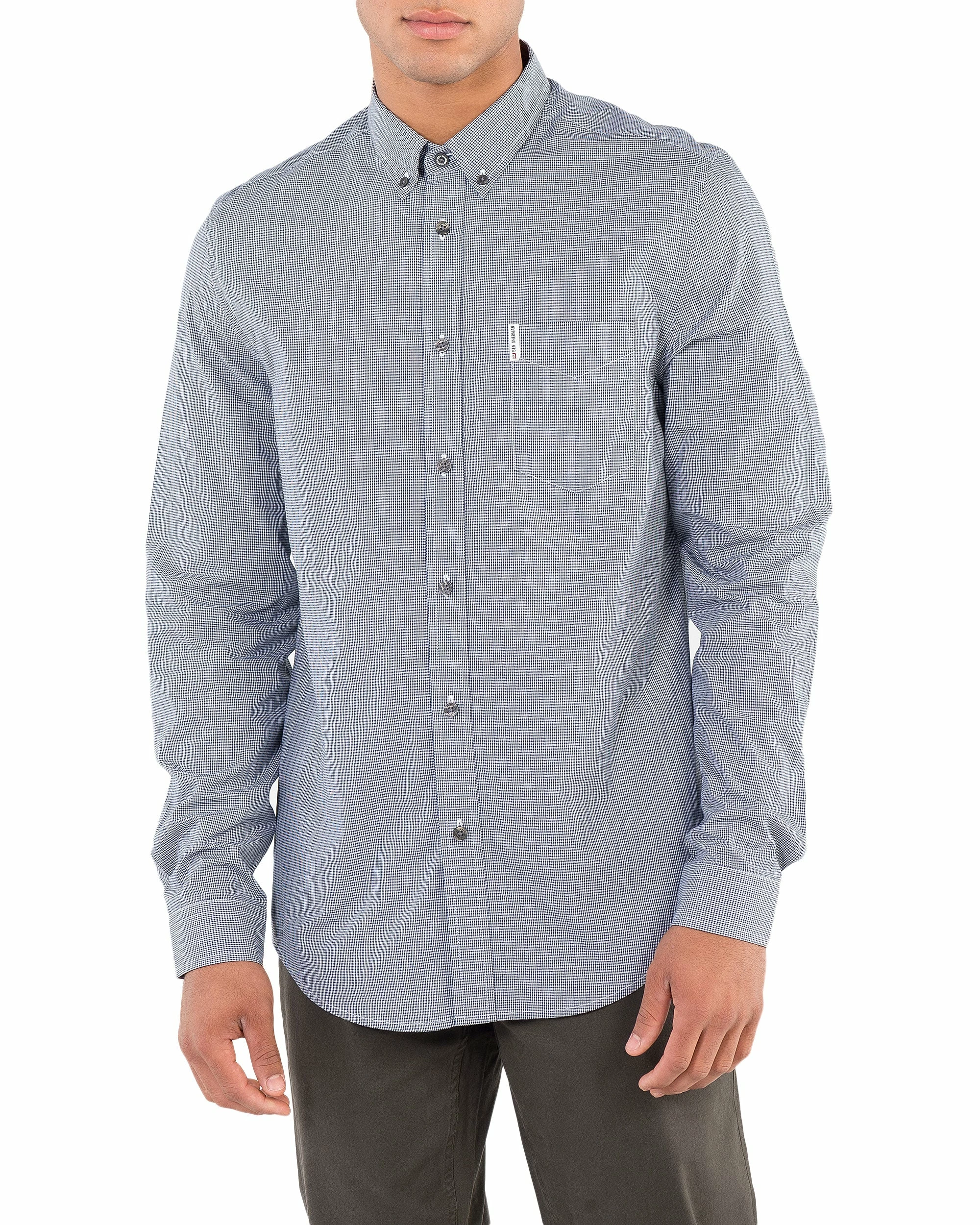 Long-Sleeve Stripe Gingham Shirt - Dark Navy 1 Long-Sleeve Stripe Gingham Shirt - Dark Navy