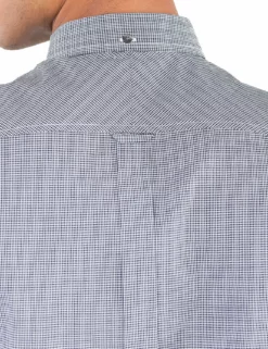 Long-Sleeve Stripe Gingham Shirt - Dark Navy 7 Long-Sleeve Stripe Gingham Shirt - Dark Navy -clothing Shop ma18f50801 025.neck detail