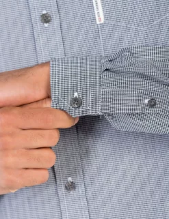 Long-Sleeve Stripe Gingham Shirt - Dark Navy 8 Long-Sleeve Stripe Gingham Shirt - Dark Navy -clothing Shop ma18f50801 025.sleeve detail