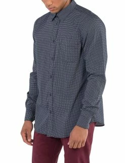 Long-Sleeve Sketch Micro Print Shirt - Navy