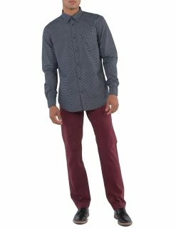 Long-Sleeve Sketch Micro Print Shirt - Navy -clothing Shop ma18f50807 12.full