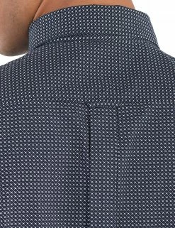 Long-Sleeve Sketch Micro Print Shirt - Navy -clothing Shop ma18f50807 12.neck detail