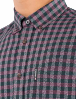 Long-Sleeve Grindle Gingham Shirt - Wine -clothing Shop ma18f50826 580.collar detail