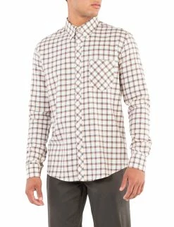 Long-Sleeve Reverse Twill Check Shirt - Beige
