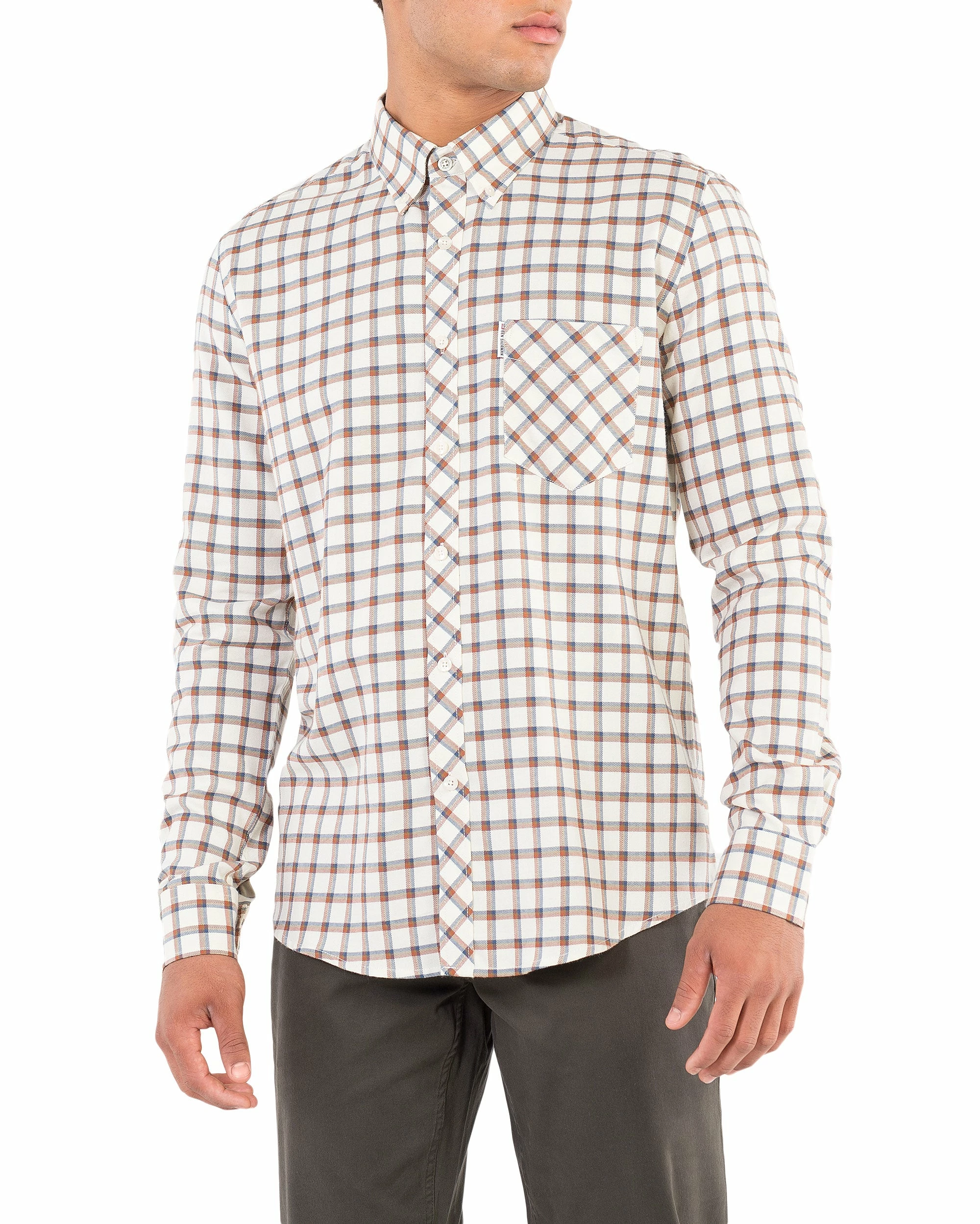 Long-Sleeve Reverse Twill Check Shirt - Beige 1 Long-Sleeve Reverse Twill Check Shirt - Beige