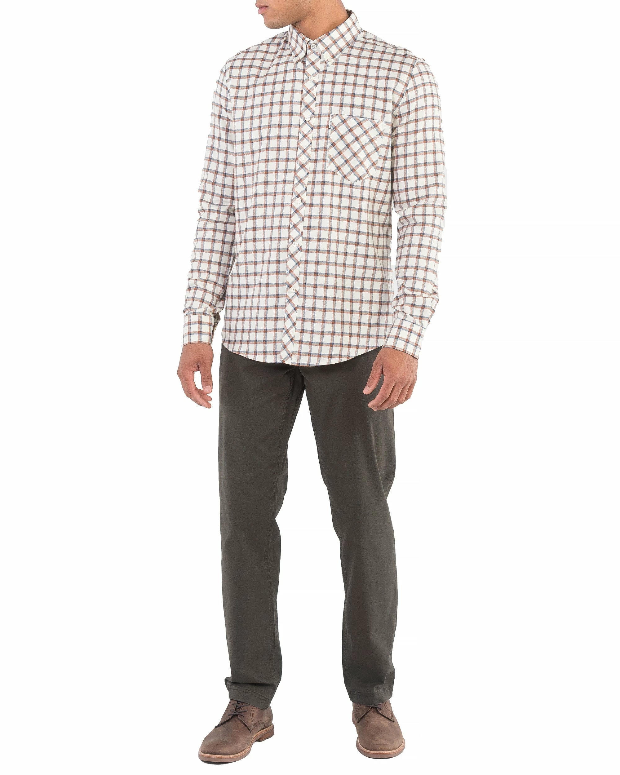 Long-Sleeve Reverse Twill Check Shirt - Beige 5 Long-Sleeve Reverse Twill Check Shirt - Beige - Image 5