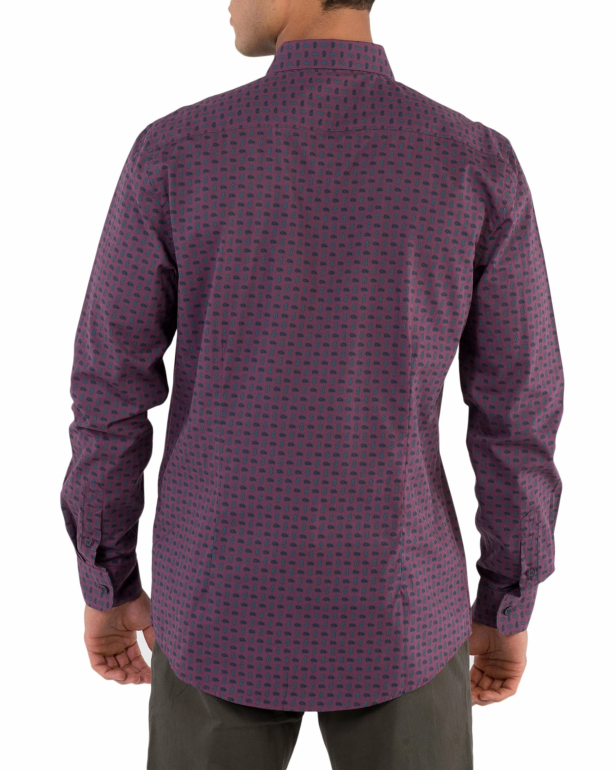 Long-Sleeve Geo Paisley Print Shirt - Wine 2 Long-Sleeve Geo Paisley Print Shirt - Wine - Image 2